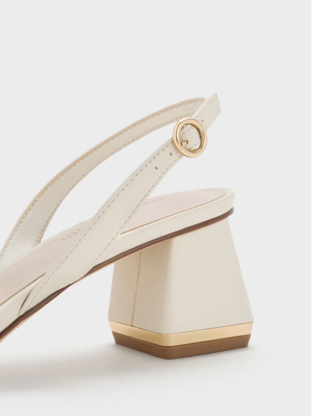 Charles & Keith • Katarina Metallic-Heel Slingback Pumps - Chalk - Picture 4 of 13